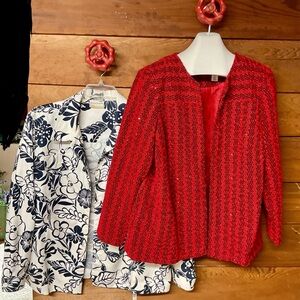 Two Alfred dunner Women’s Blazers - 18W - sequin- Red & Black and White & Blue